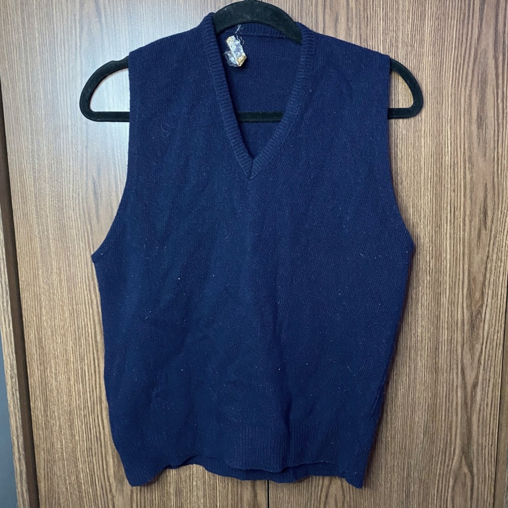 Campus Sweater Vest Women S Navy Blue Vintage V-Neck Wool Blend USA‎